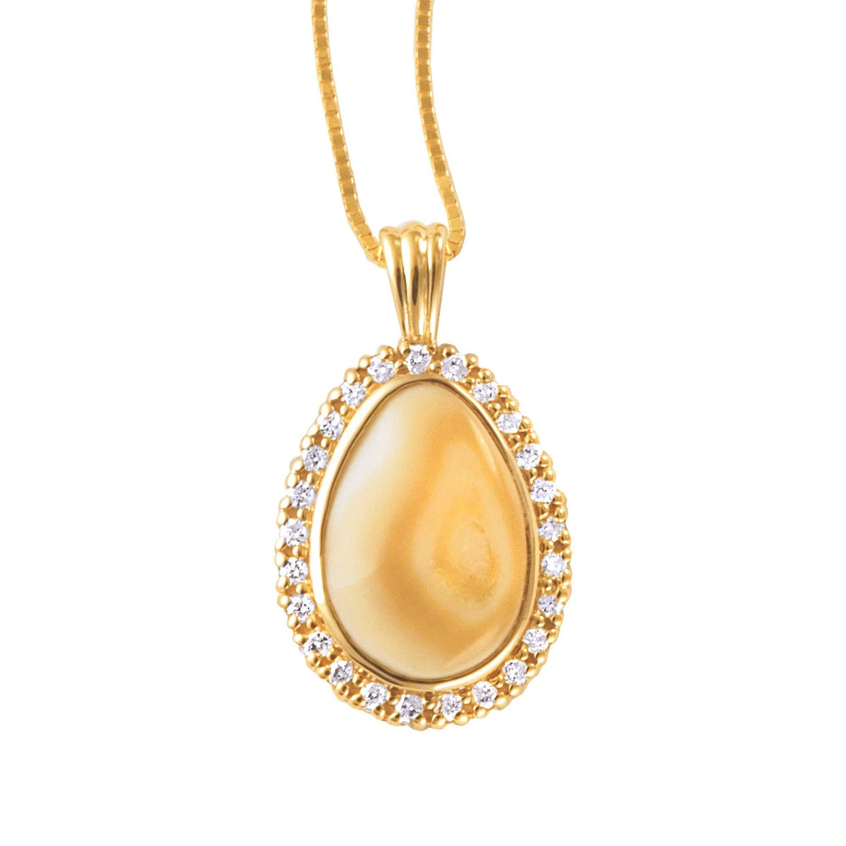 14K yellow gold women's elk ivory and 1/100 ct. tw. diamond halo necklace