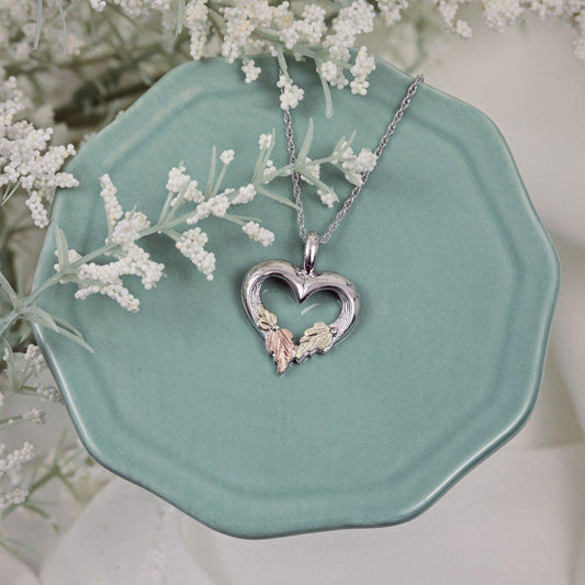 Sterling silver textured heart and leaf pendant by Mt. Rushmore Black Hills Gold