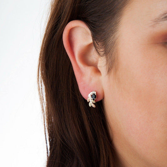 Sterling silver pear onyx and leaf branch earrings by Mt. Rushmore Black Hills Gold