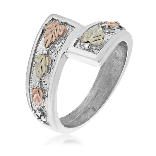 Sterling silver pink and green leaf bypass ring by Mt. Rushmore Black Hills Gold