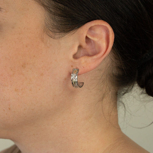 Sterling silver leaf and grapevine half hoop earrings by Mt. Rushmore Black Hills Gold