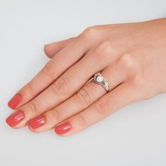Sterling silver cultured freshwater pearl vine and leaf ring by Mt. Rushmore Black Hills Gold
