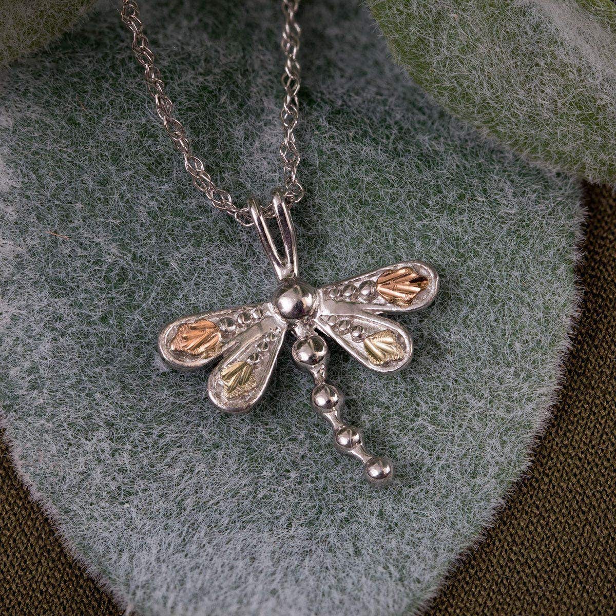 Sterling silver leaf winged dragonfly pendant by Mt. Rushmore Black Hills Gold