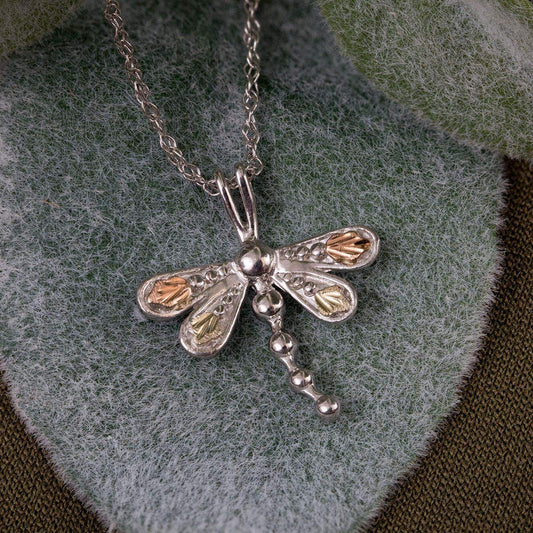 Sterling silver leaf winged dragonfly pendant by Mt. Rushmore Black Hills Gold