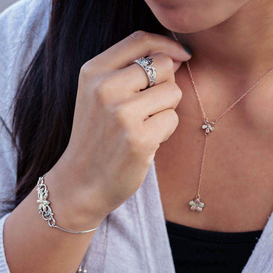 Flower lariat necklace in pink sterling silver by Mt. Rushmore Black Hills Gold