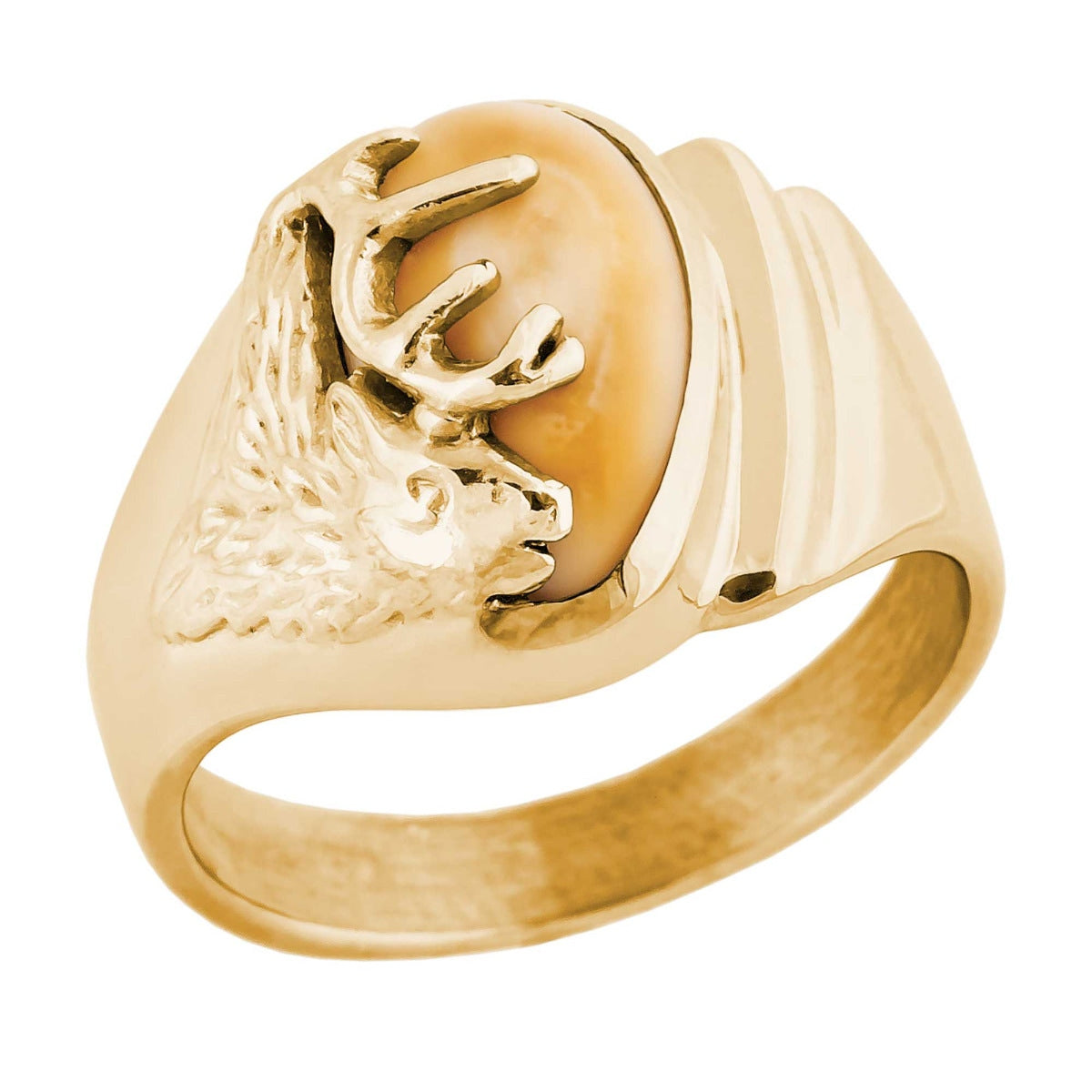 10K yellow gold women's elk ivory ring, Saratoga design