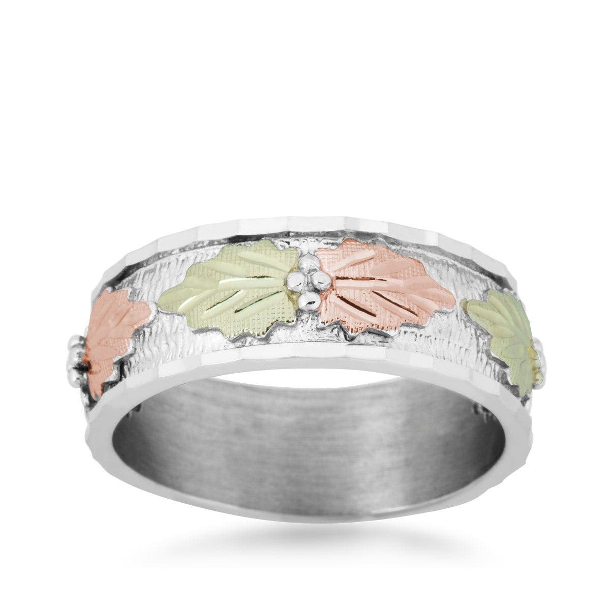 Sterling silver men's textured leaf wedding ring by Mt. Rushmore Black Hills Gold