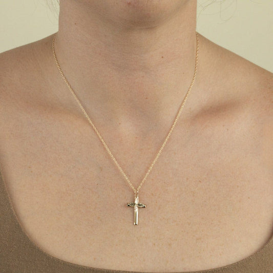 10K yellow gold green and pink leaf cross pendant by Mt. Rushmore Black Hills Gold