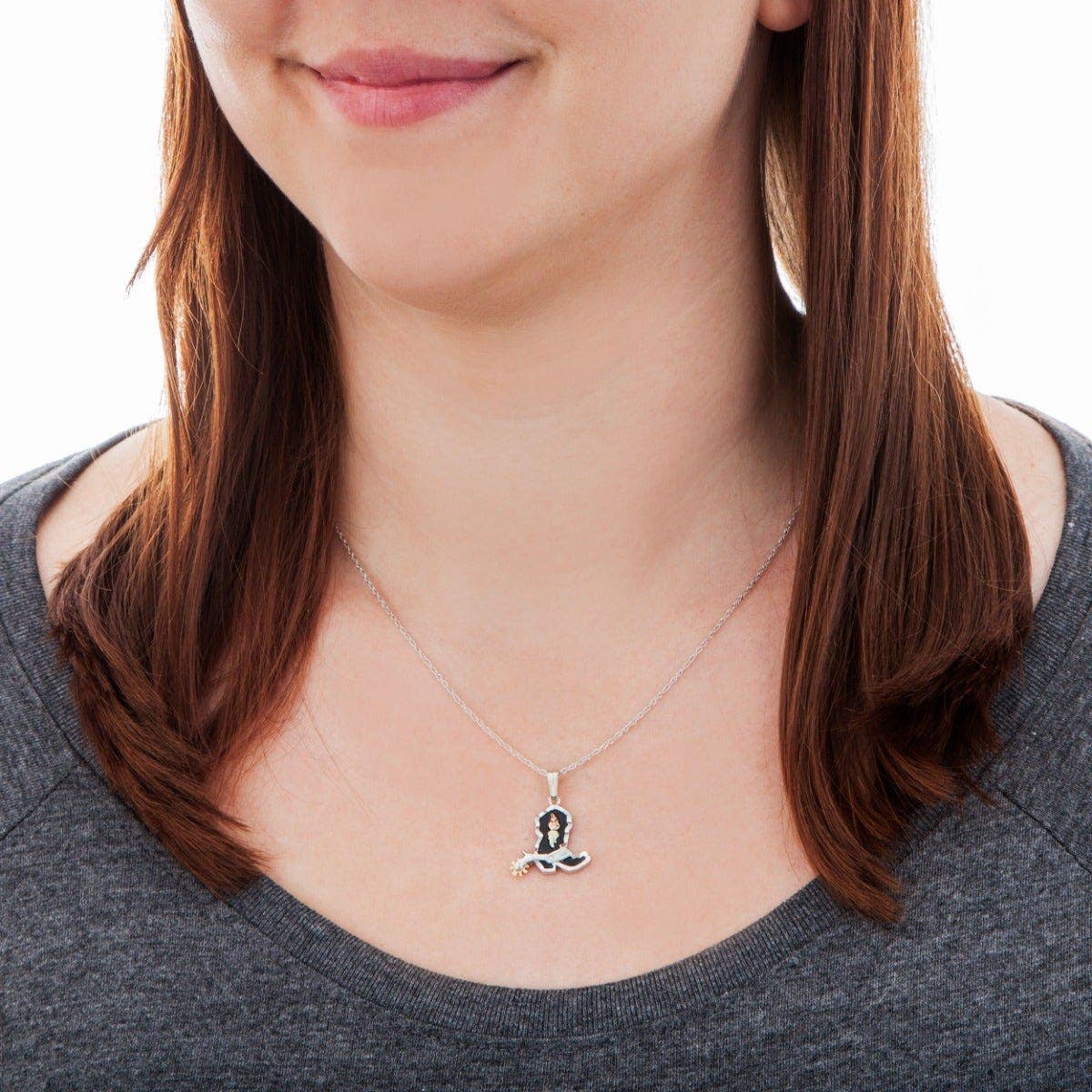 Sterling silver antiqued cowboy boot pendant featuring leaves by Mt. Rushmore Black Hills Gold