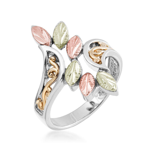 Sterling silver and 10K yellow gold leaf and filigree bypass ring by Mt. Rushmore Black Hills Gold