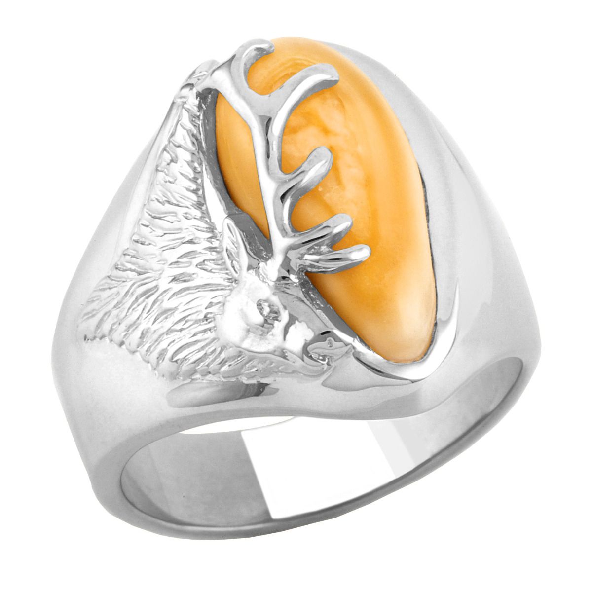 10K white gold men's elk ivory ring, Teton design