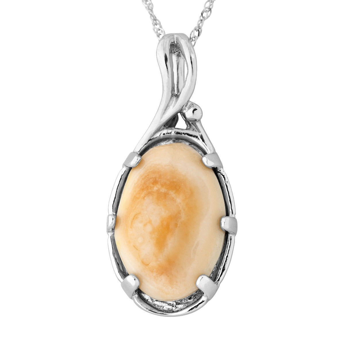 Sterling silver women's elk ivory cabochon cut necklace