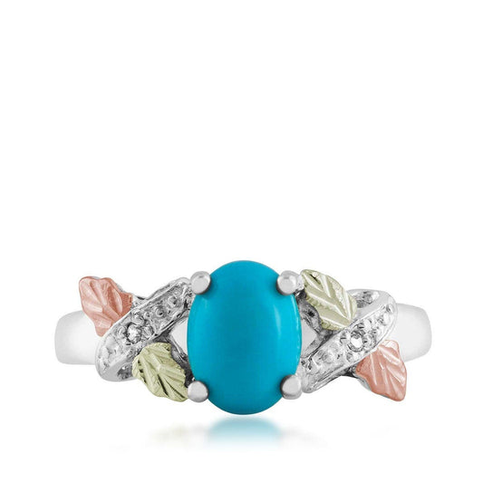 Sterling silver oval turquoise and diamond accent ring by Mt. Rushmore Black Hills Gold
