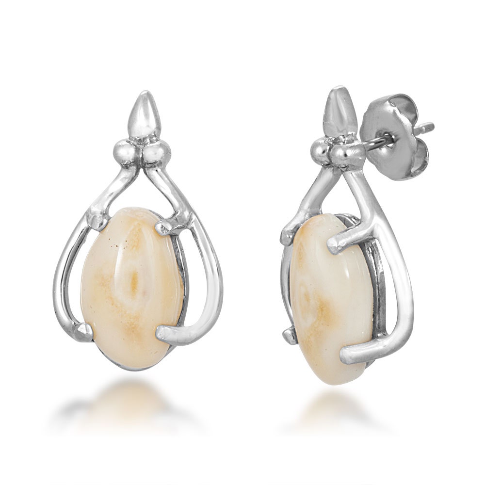 Sterling silver women's elk ivory cabochon cut earrings