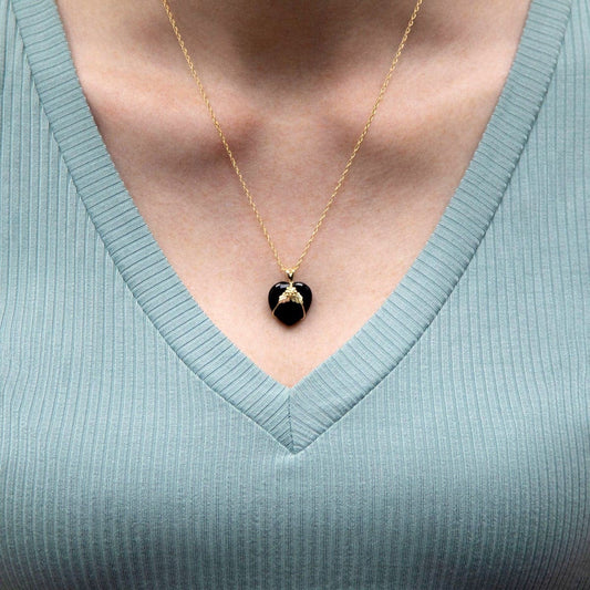 10K yellow gold heart onyx grape cluster and leaf pendant by Mt. Rushmore Black Hills Gold