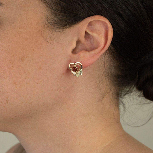 10K yellow gold garnet milgrain double heart earrings by Mt. Rushmore Black Hills Gold