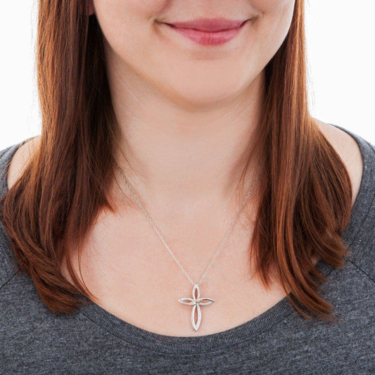 Sterling silver textured looped cross and leaf pendant by Mt. Rushmore Black Hills Gold