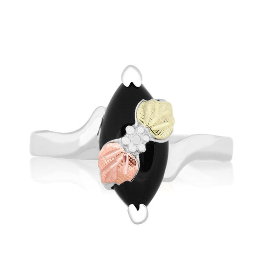 Sterling silver marquise onyx double leaf ring by Mt. Rushmore Black Hills Gold