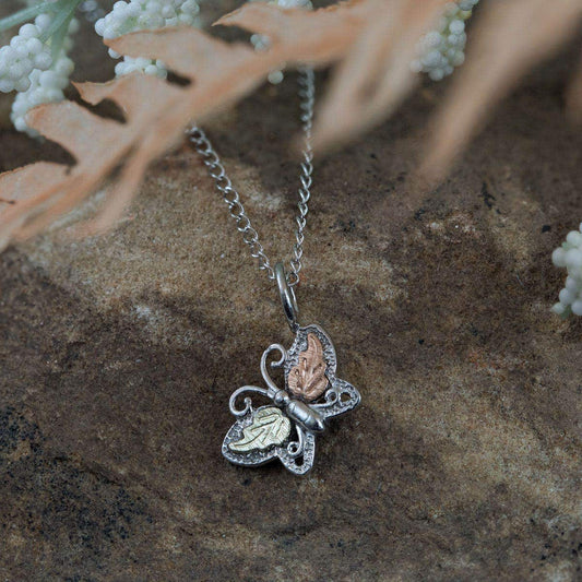 Sterling silver small leaf winged butterfly pendant by Mt. Rushmore Black Hills Gold
