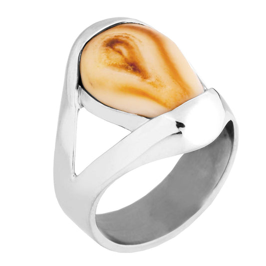 Sterling silver women's elk ivory ring