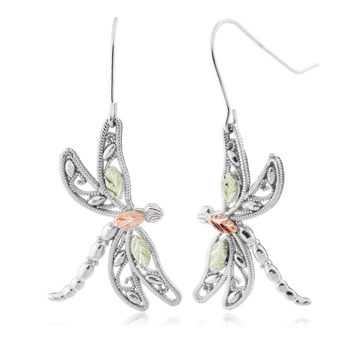 Sterling silver milgrain dragonfly dangle earrings by Mt. Rushmore Black Hills Gold