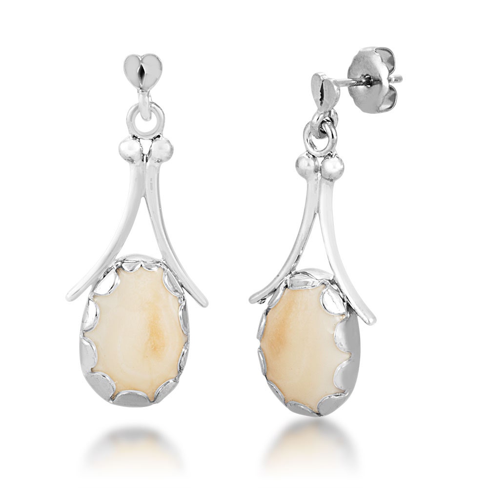 Sterling silver women's elk ivory cabochon cut dangle earrings