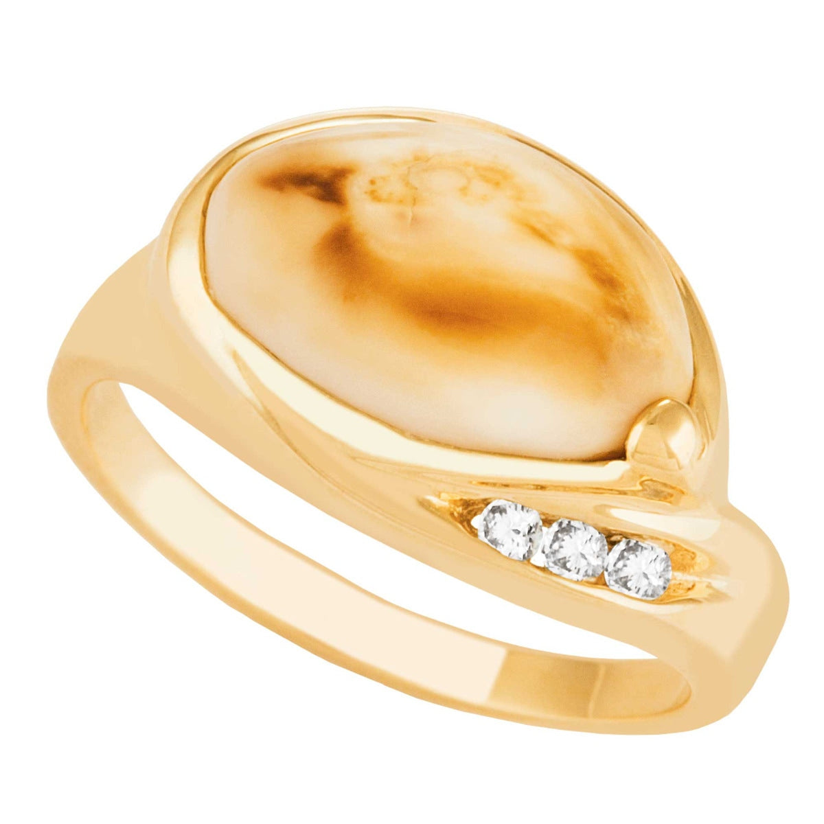 14K yellow gold women's elk ivory ring featuring .06 ct. tw. diamonds