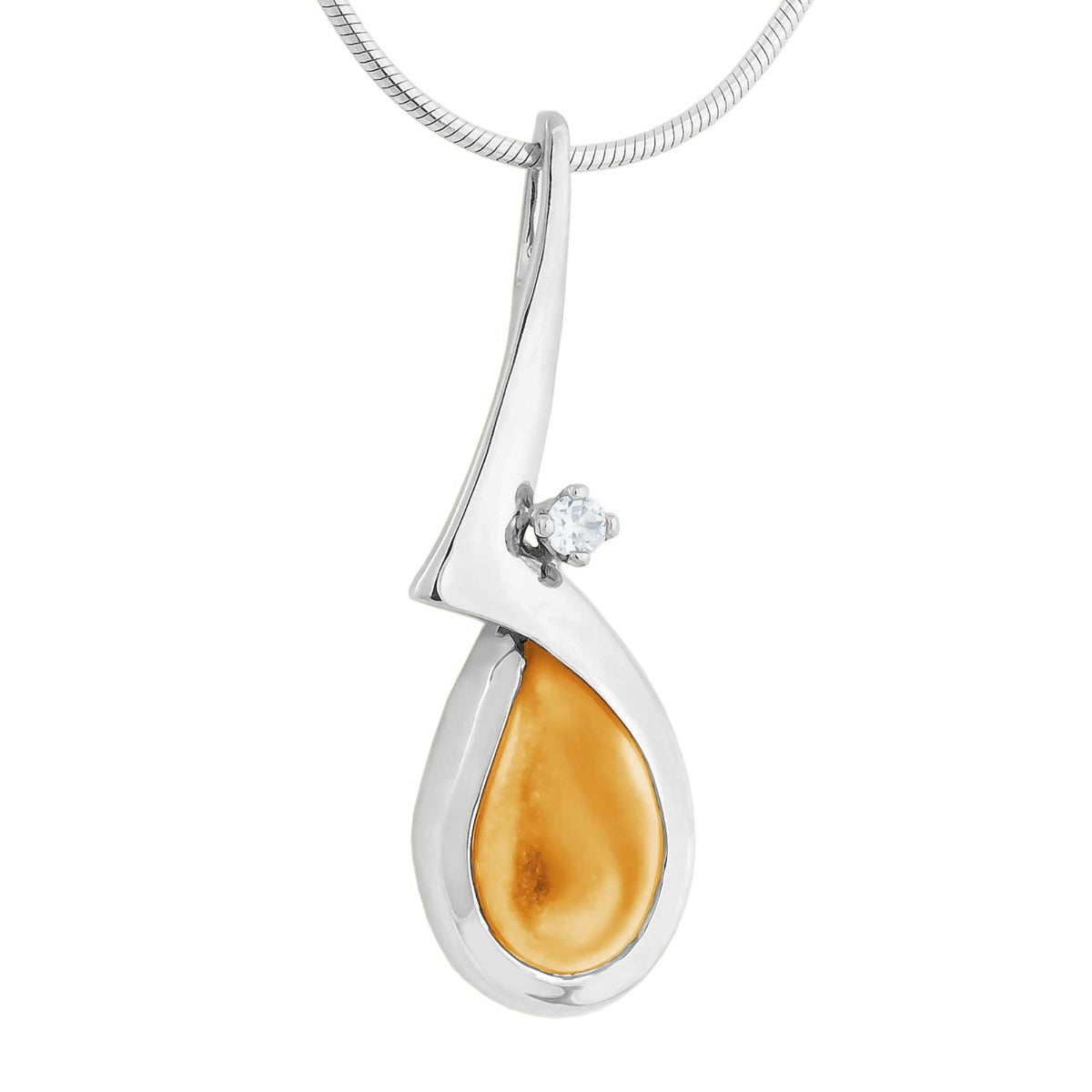 Sterling silver women's elk ivory necklace featuring .05 ct. tw. diamond accent
