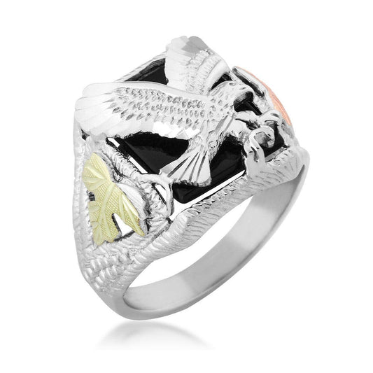 Sterling silver men's rectangle onyx eagle ring by Mt. Rushmore Black Hills Gold