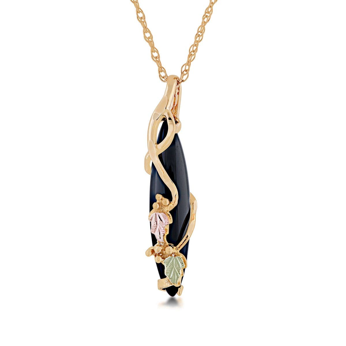 10K yellow gold marquise onyx grapevine pendant by Mt. Rushmore Black Hills Gold