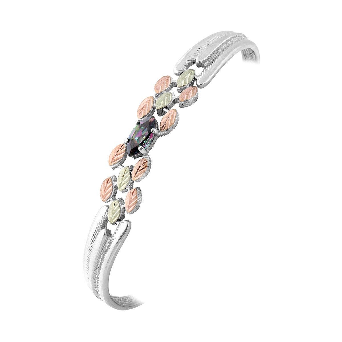 Sterling silver marquise mystic fire topaz and leaf bracelet by Mt. Rushmore Black Hills Gold