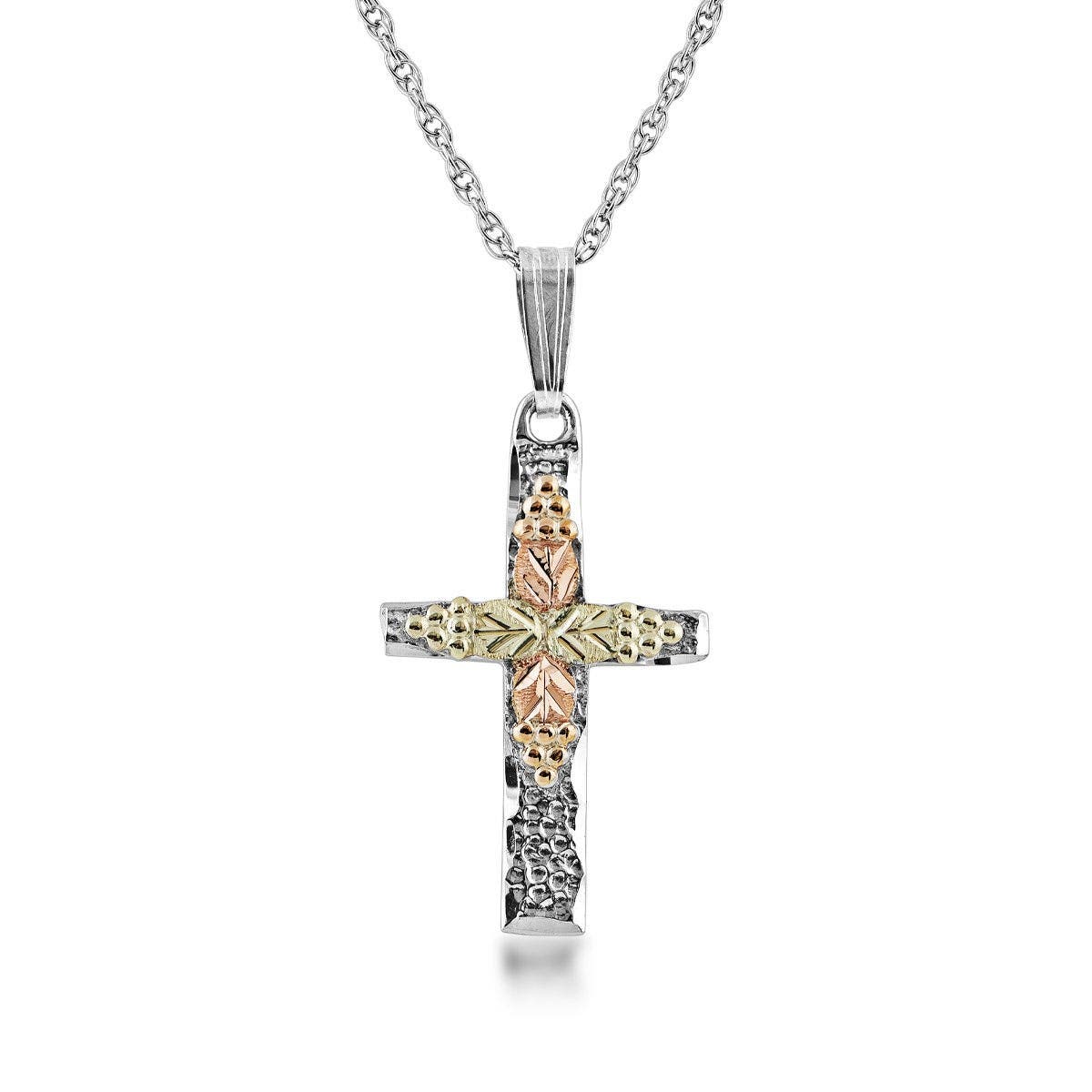 Grape and leaf textured cross pendant by Mt. Rushmore Black Hills Gold