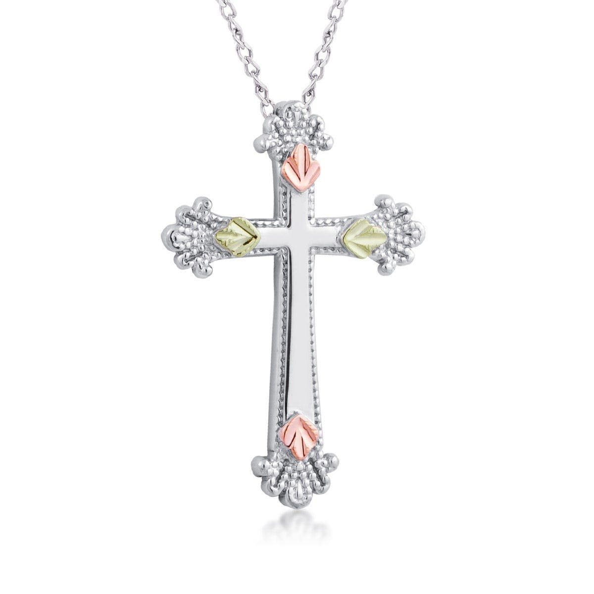 Sterling silver open cross and leaf pendant by Mt. Rushmore Black Hills Gold
