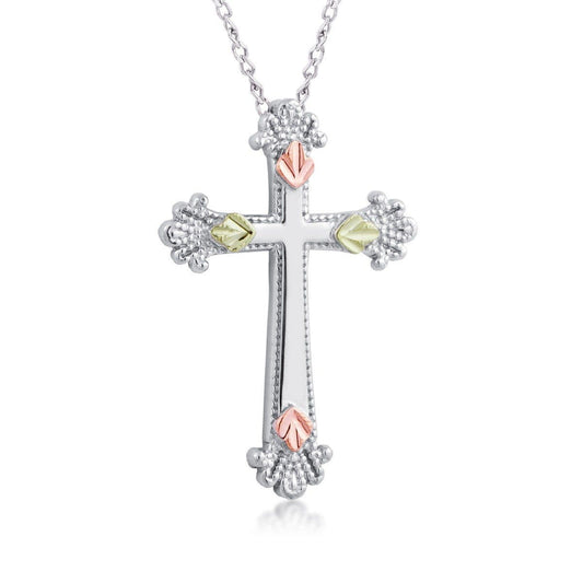 Sterling silver open cross and leaf pendant by Mt. Rushmore Black Hills Gold
