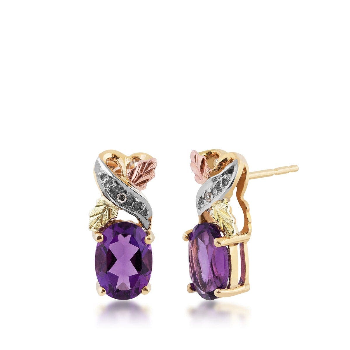 10K yellow gold oval amethyst and diamond accent earrings by Mt. Rushmore Black Hills Gold