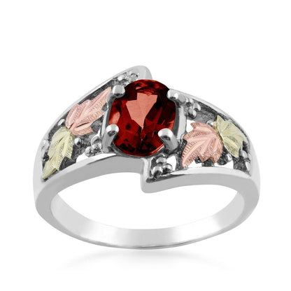 Sterling silver oval garnet and leaf ring by Mt. Rushmore Black Hills Gold