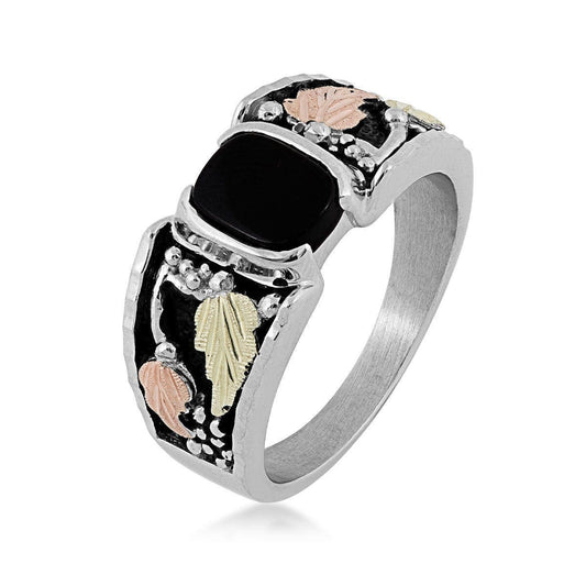 Sterling silver men's cushion onyx antiqued ring by Mt. Rushmore Black Hills Gold