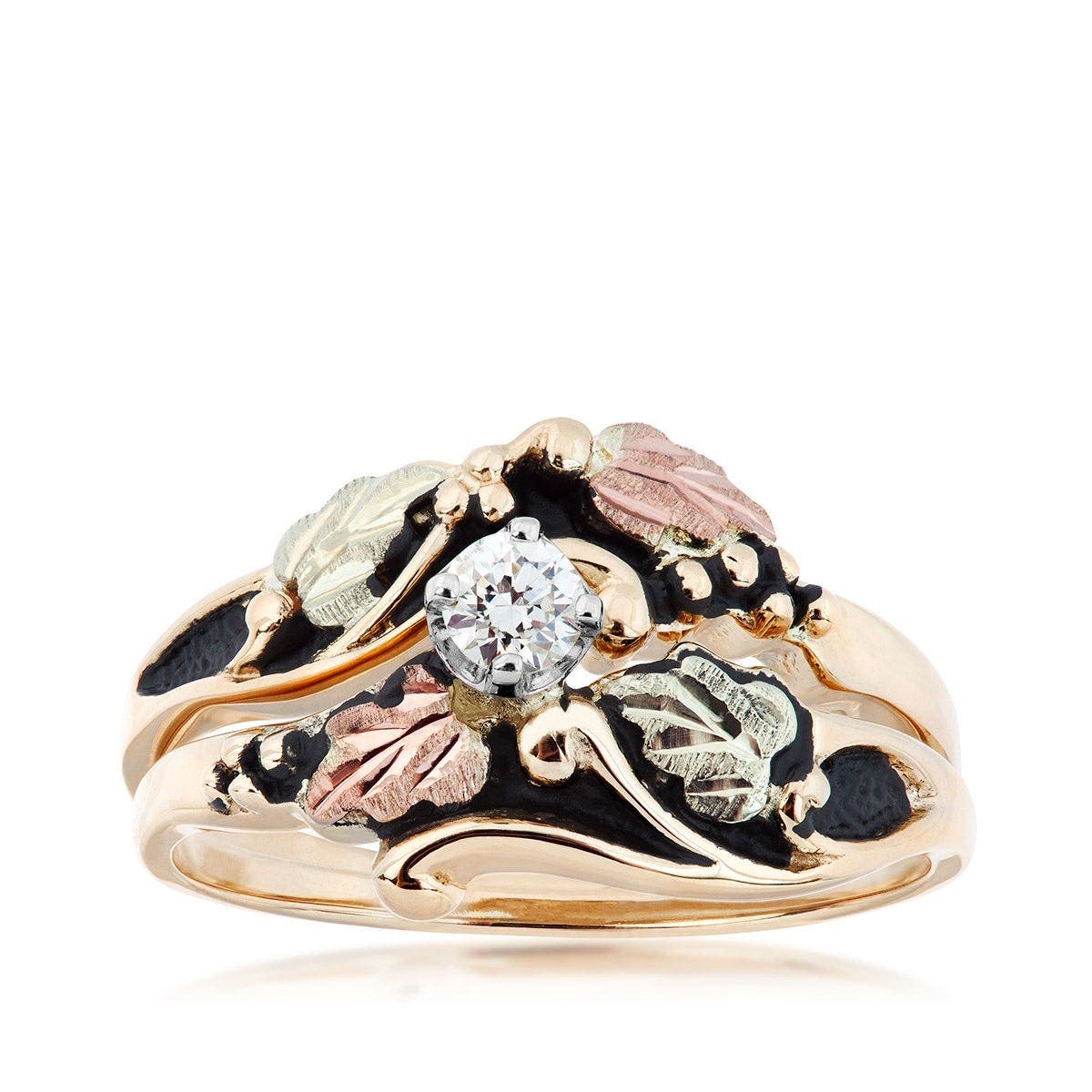 10K yellow gold 1/6 ct. tw. round brilliant diamond antiqued wedding set by Mt. Rushmore Black Hills Gold