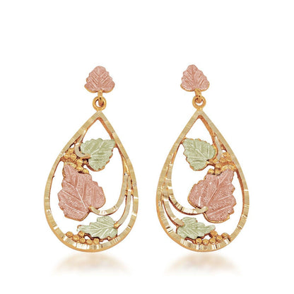 10K yellow gold diamond cut grapevine and leaf teardrop dangle earrings by Mt. Rushmore Black Hills Gold