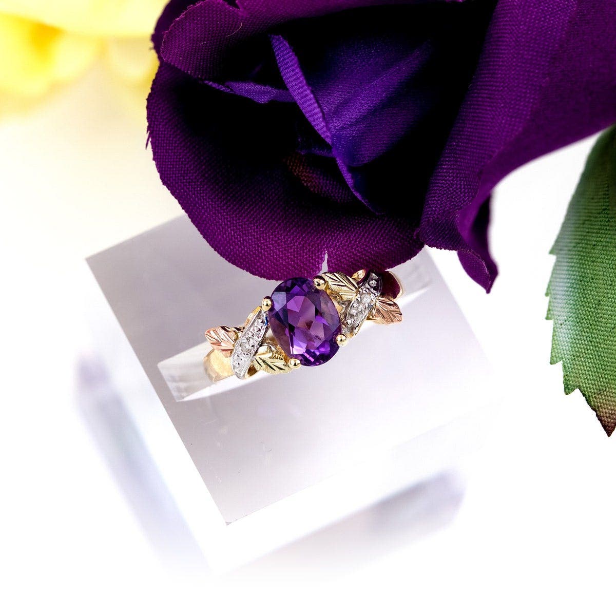 10K yellow gold oval amethyst and diamond accent ring by Mt. Rushmore Black Hills Gold