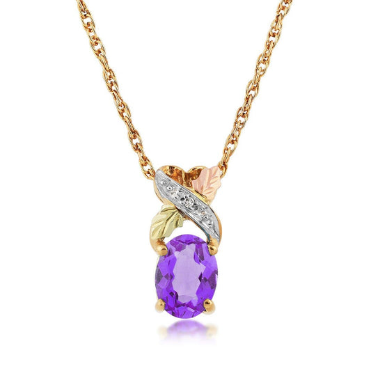 10K yellow gold oval amethyst and diamond accent twist pendant by Mt. Rushmore Black Hills Gold