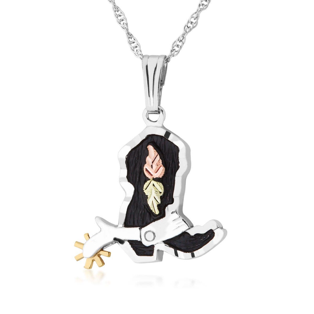 Sterling silver antiqued cowboy boot pendant featuring leaves by Mt. Rushmore Black Hills Gold