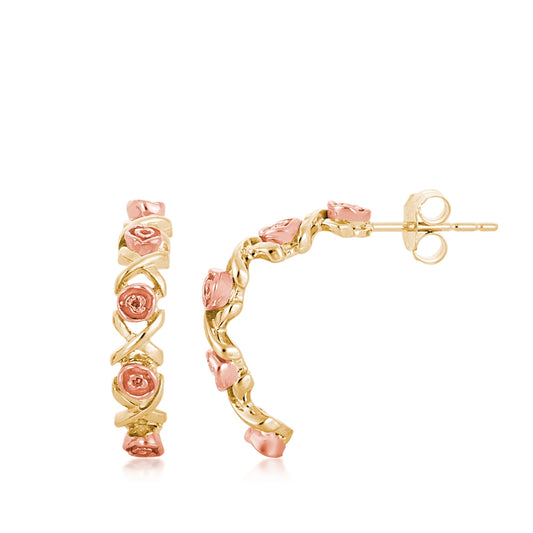Rose xoxo half hoop earrings in 10K yellow and pink gold by Landstrom's Black Hills Gold