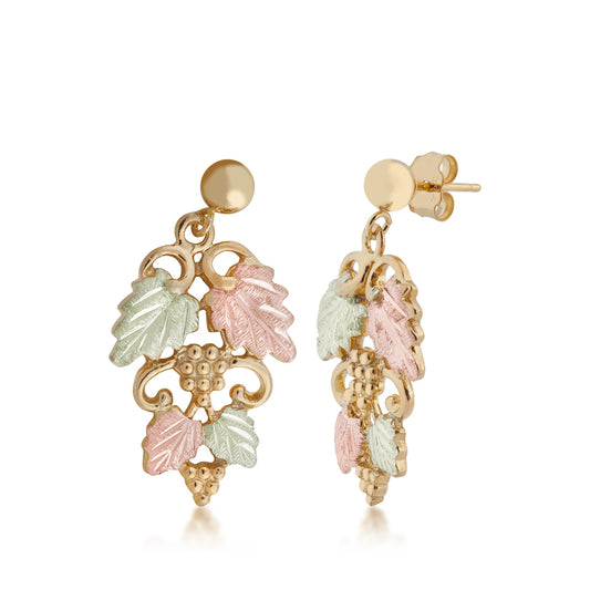 10K yellow gold tapered grapevine and leaf dangle earrings by Landstrom's Black Hills Gold