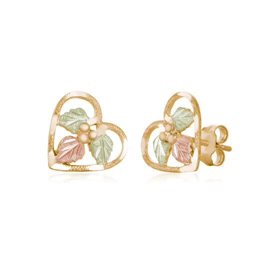 10K yellow gold triple leaf heart earrings by Landstrom's Black Hills Gold