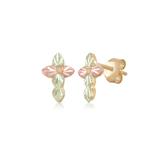 10K yellow gold small leaf cross earrings by Landstrom's Black Hills Gold
