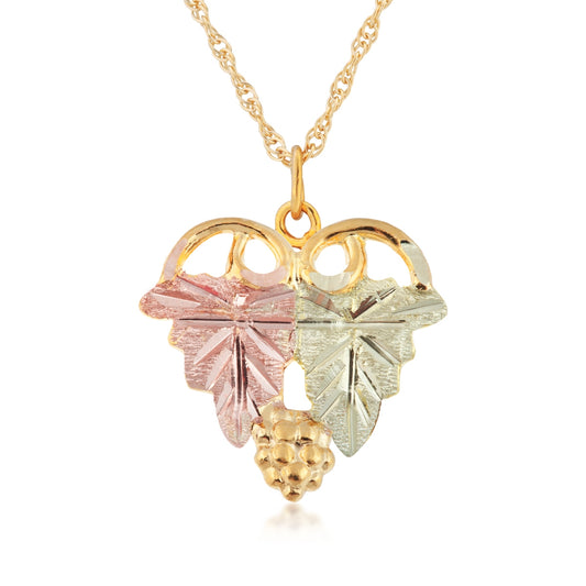 10K yellow gold large double leaf and grape cluster tapered dangle pendant by Landstrom's Black Hills Gold