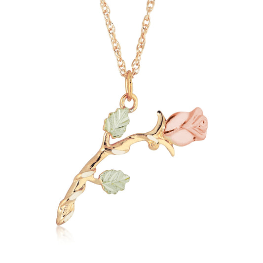 Rose stem dangle pendant in 10K yellow and pink gold by Landstrom's Black Hills Gold
