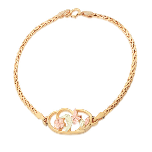 10K yellow gold 7.5" hummingbird and flower bracelet by Landstrom's Black Hills Gold