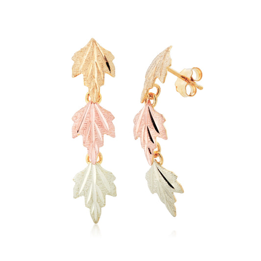 10K yellow gold tricolored triple leaf dangle earrings by Landstrom's Black Hills Gold